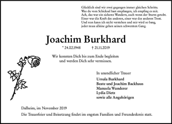 Traueranzeige von Joachim Burkhard von vrm-trauer
