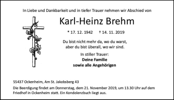 Traueranzeige von Karl-Heinz Brehm von vrm-trauer