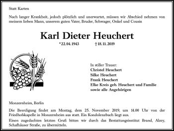 Traueranzeige von Karl Dieter Heuchert von vrm-trauer