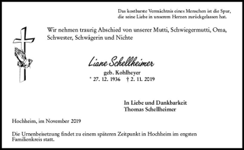 Traueranzeige von Liane Schellheimer von vrm-trauer