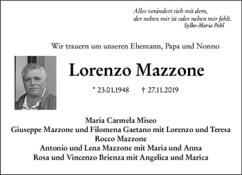 Traueranzeige von Lorenzo Mazzone von vrm-trauer