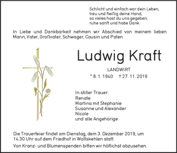 Traueranzeige von Ludwig Kraft von vrm-trauer