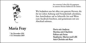 Traueranzeige von Maria Fray von vrm-trauer