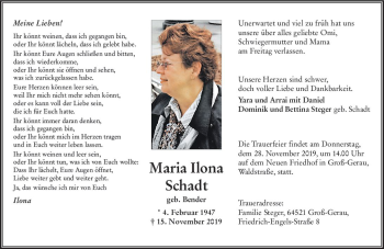 Traueranzeige von Maria Ilona Schadt von vrm-trauer