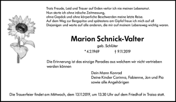 Traueranzeige von Marion Schnick-Valter von vrm-trauer