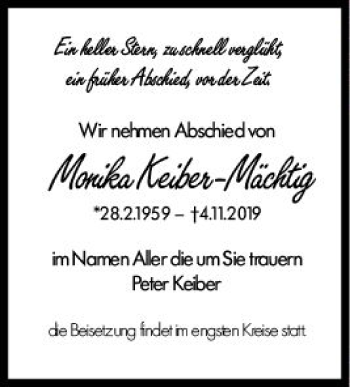 Traueranzeige von Monika Keiber-Mächtig von vrm-trauer