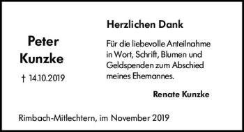 Traueranzeige von Peter Kunzke von vrm-trauer