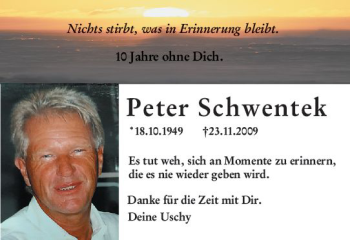 Traueranzeige von Peter Schwentek von vrm-trauer