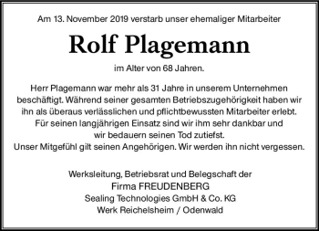 Traueranzeige von Rolf Plagemann von vrm-trauer
