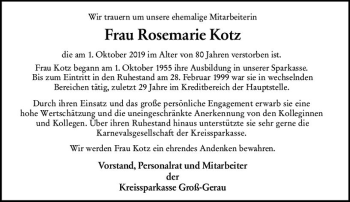 Traueranzeige von Rosemarie Kotz von vrm-trauer