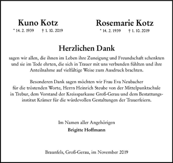 Traueranzeige von Rosemarie Kotz von vrm-trauer