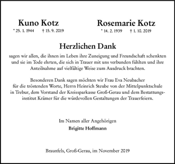 Traueranzeige von Rosemarie Kotz von vrm-trauer