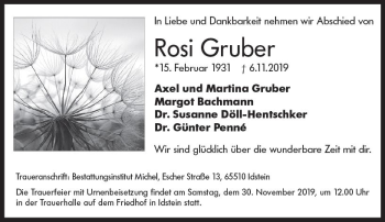 Traueranzeige von Rosi Gruber von vrm-trauer