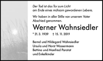Traueranzeige von Werner Wahnsiedler von vrm-trauer