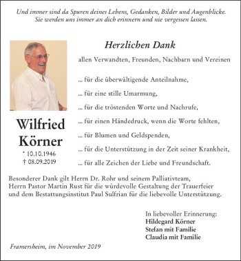 Traueranzeige von Wilfried Körner von vrm-trauer