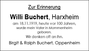 Traueranzeige von Willi Buchert von vrm-trauer