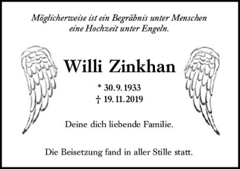 Traueranzeige von Willi Zinkhau von vrm-trauer