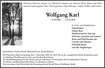 Traueranzeige von Wolfgang Karl von vrm-trauer