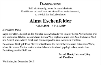 Traueranzeige von Alma Eschenfelder von vrm-trauer