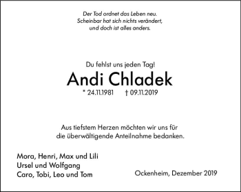 Traueranzeige von Andi Chladek von vrm-trauer