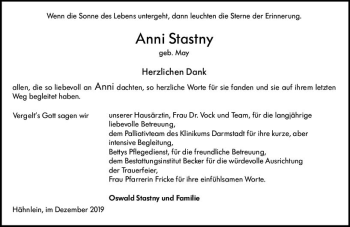 Traueranzeige von Anni Stastny von vrm-trauer