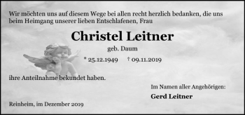 Traueranzeige von Christel Leitner von vrm-trauer