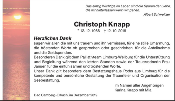 Traueranzeige von Christoph Knapp von  Camberger Anzeiger