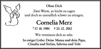 Traueranzeige von Cornelia Merz von vrm-trauer