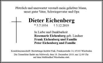 Traueranzeige von Dieter Eichenberg von vrm-trauer