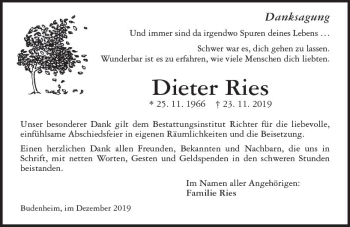 Traueranzeige von Dieter Ries von vrm-trauer