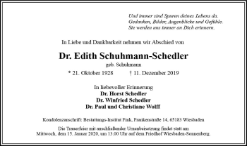 Traueranzeige von Edith Schuhmann-Schedler von vrm-trauer