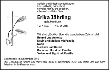 Traueranzeige von Erika Jährling von vrm-trauer