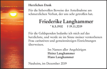 Traueranzeige von Friederike Langhammer von vrm-trauer
