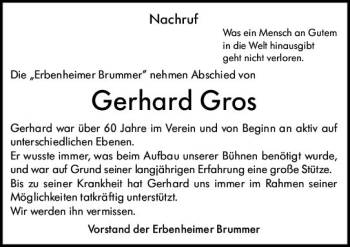 Traueranzeige von Gerhard Gros von vrm-trauer