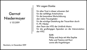 Traueranzeige von Gernot Niedermayer von vrm-trauer