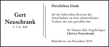 Traueranzeige von Gert Neuschrank von vrm-trauer