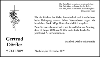 Traueranzeige von Gertrud Dörfler von vrm-trauer