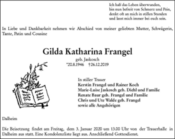 Traueranzeige von Gilda Katharina Frangel von vrm-trauer