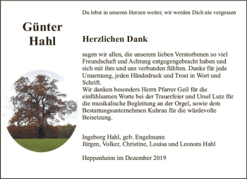 Traueranzeige von Günter Hahl von vrm-trauer