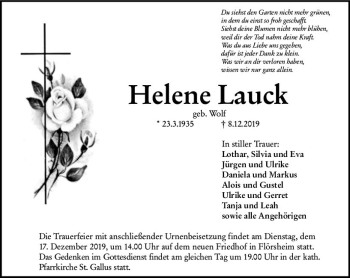 Traueranzeige von Helene Lauck von vrm-trauer