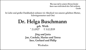 Traueranzeige von Helga Buschmann von vrm-trauer