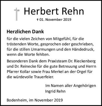 Traueranzeige von Herbert Rehn von vrm-trauer