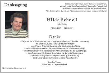 Traueranzeige von Hilde Schnell von vrm-trauer