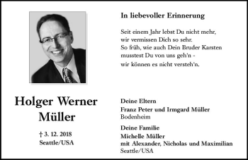 Traueranzeige von Holger Werner Müller von vrm-trauer