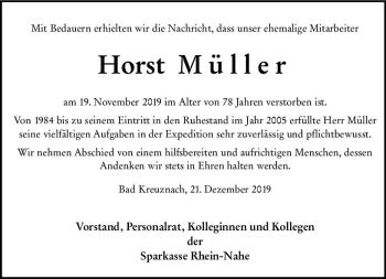 Traueranzeige von Horst Müller von vrm-trauer
