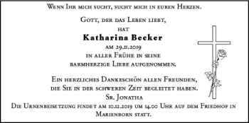 Traueranzeige von Katharina Becker von vrm-trauer