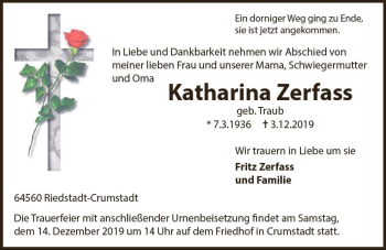 Traueranzeige von Katharina Zerfass von vrm-trauer