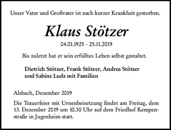 Traueranzeige von Klaus Stötzer von vrm-trauer