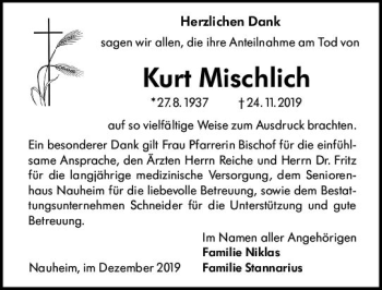 Traueranzeige von Kurt Mischlich von vrm-trauer