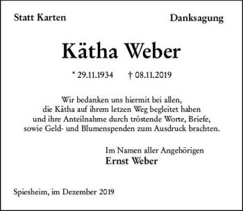 Traueranzeige von Kätha Weber von vrm-trauer